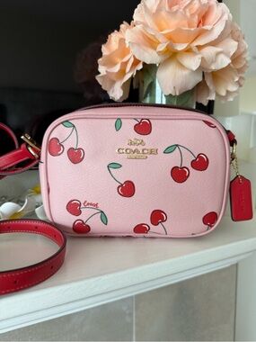 Coach mini JAMIE camera bag with signature cherry print like new CE655